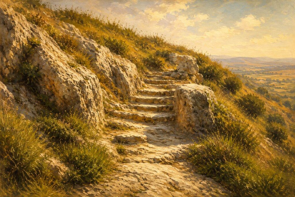 an illustration of steps ascending to Jerusalem