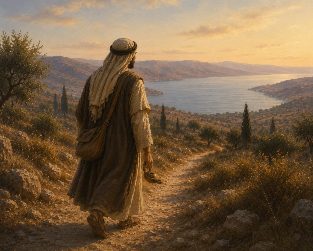 Galilean pilgrim carrying a Jerusalem oil lamp home during the Second Temple period