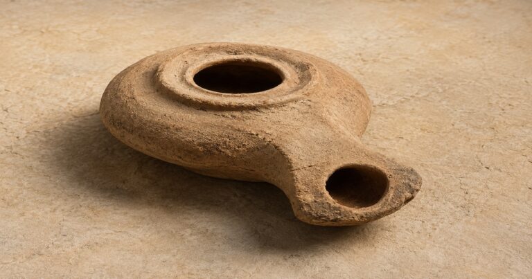 Ancient Herodian oil lamp from the Second Temple period, made of clay in Judea