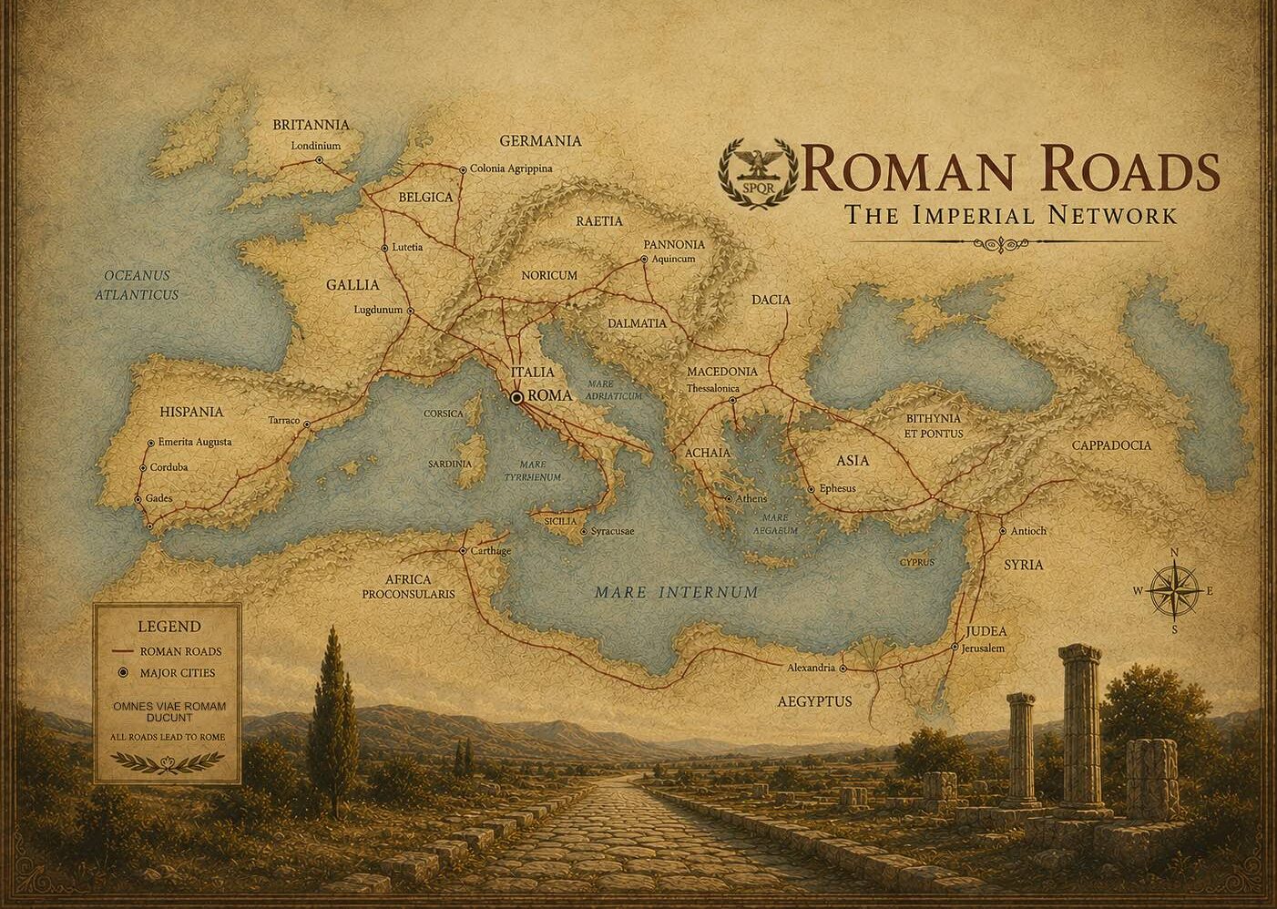 an interpretation of a map of the ancient roman roads