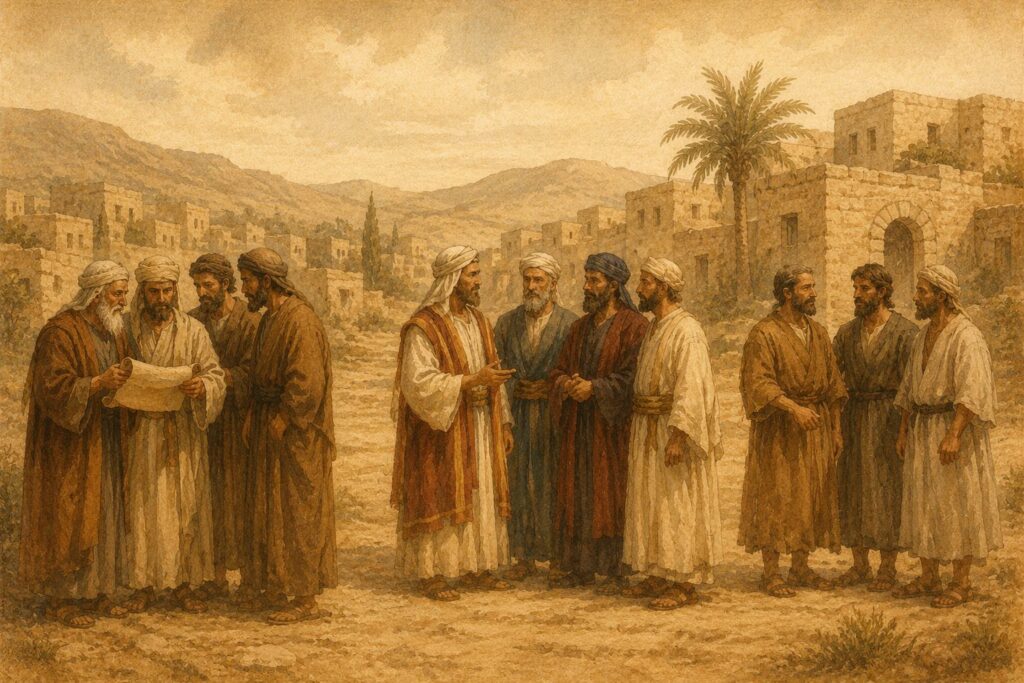 Sepia-toned illustration symbolizing the emergence of distinct Jewish sects during the Second Temple period.